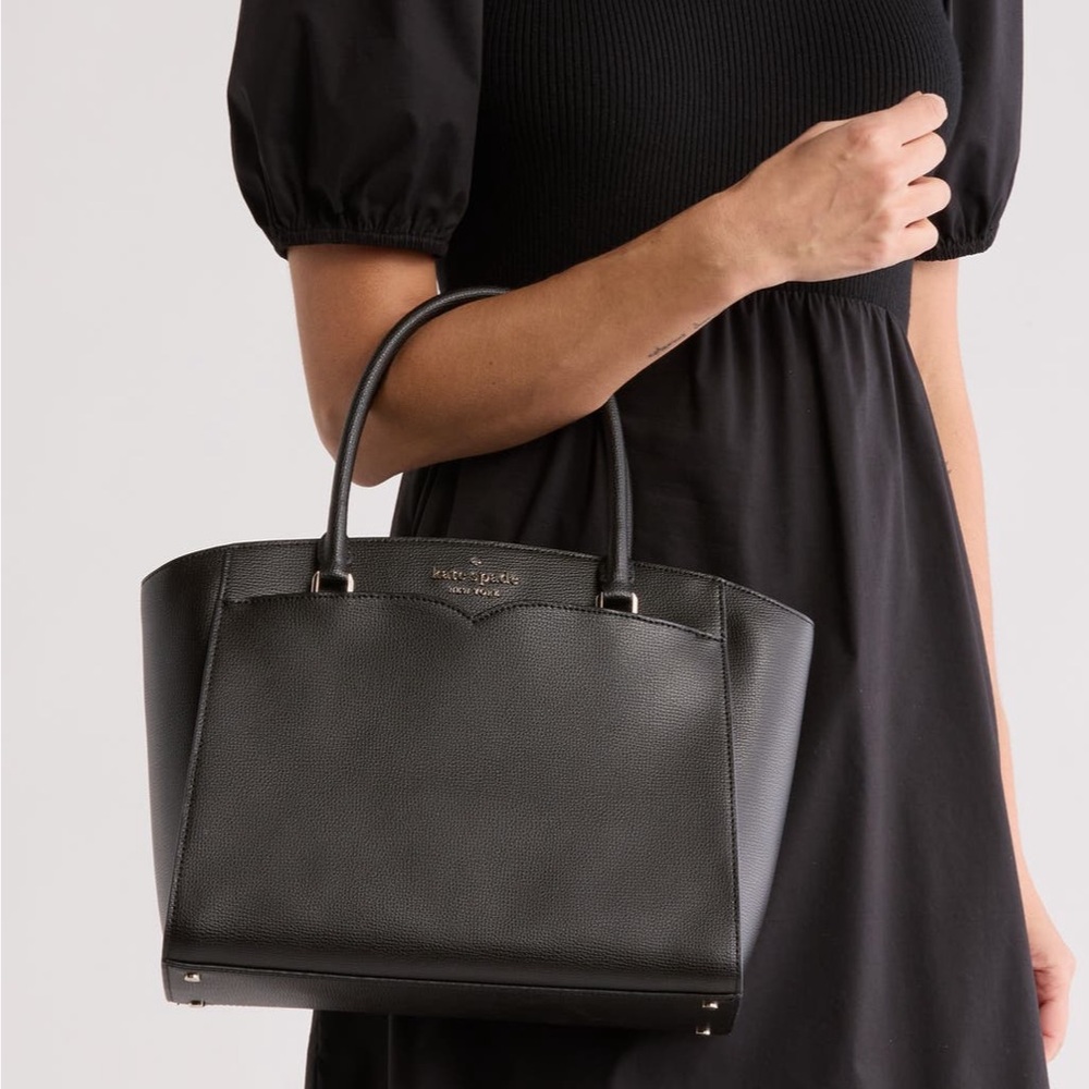 kate spade Black Leather Structured Tote with Shoulder Strap - Picture 2 of 10